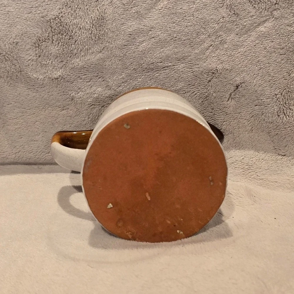 Vintage Stoneware 3/4 Cup Measuring Pitcher Creamer Brown Tan Cream Farmhouse